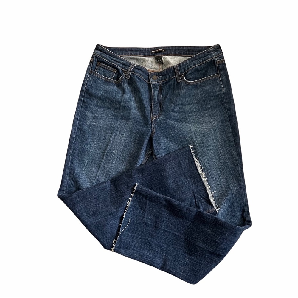 New York & Company Frayed Bootcut Mid Rise Jeans Sz 16 Dark Wash Stretch